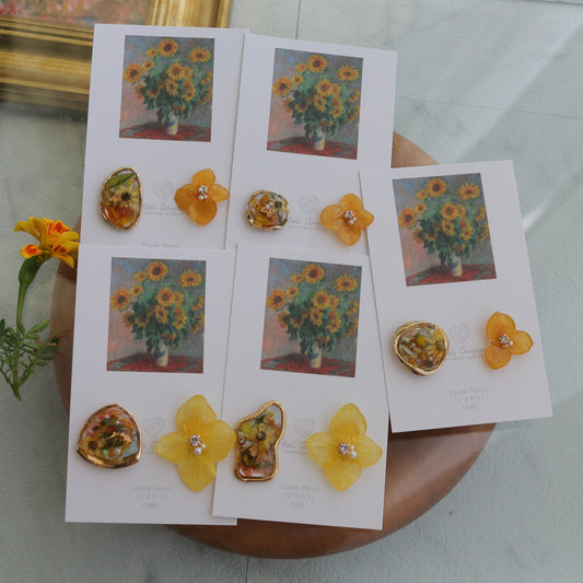 Monet Inspired Flower Earrings No.10 イヤリング Clip-on ひまわり
