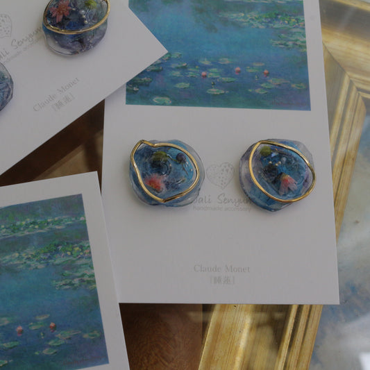 Monet Inspired Flower Medallion Earrings No.1 ピアスTitanium Pierce 睡蓮