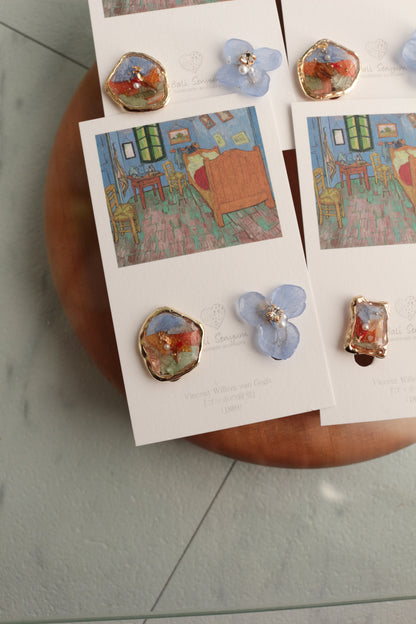 Gogh Inspired Flower and Medallion No.4イヤリング Clip-on ゴッホの寝室