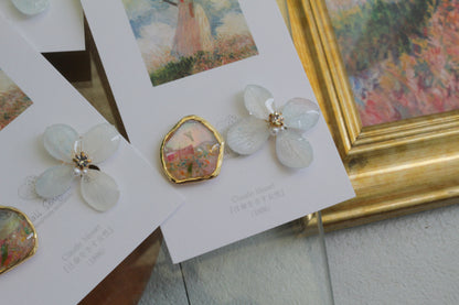 Monet Inspired Flower Earrings No.20 イヤリングClip-on 日傘をさす女性