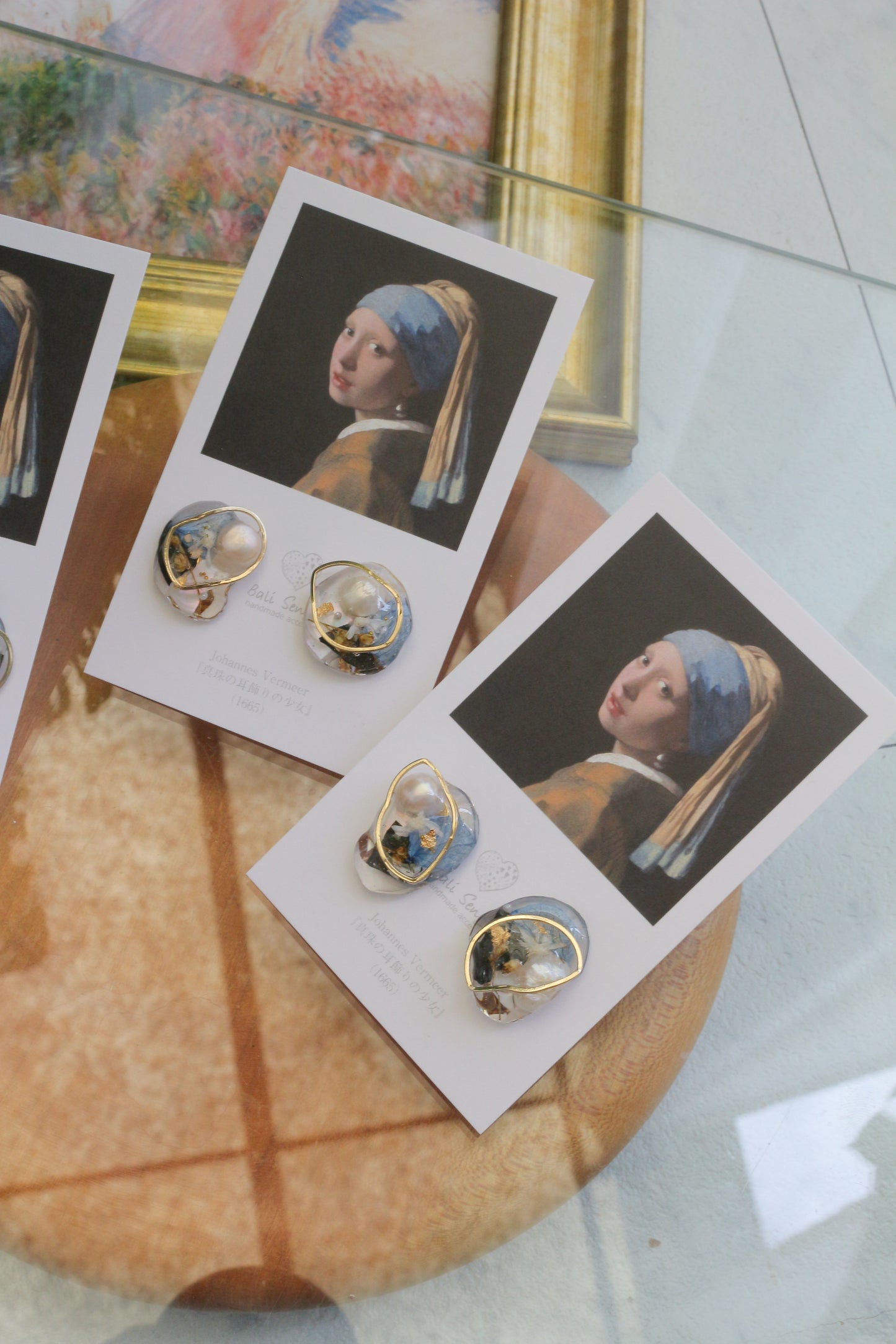 Vermeer's Inspired Flower & Pearl Earrings  No.1 イヤリング Clip-on 真珠の耳飾りの少女