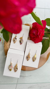 Small Leaf Earrings With Seasonal Flower Petals No.4  - Time limited