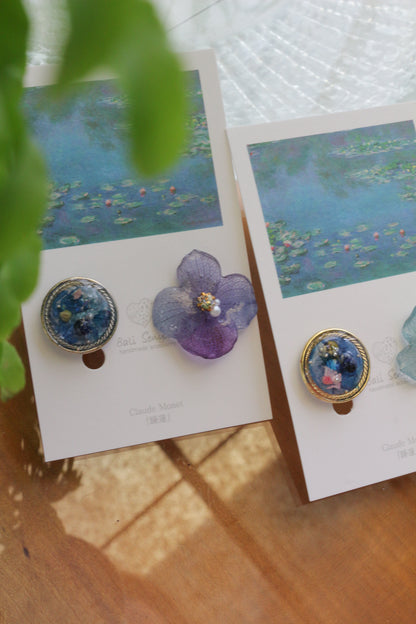 Monet's Water Lilies Inspired Flower and Medallion No.33 イヤリング Clip-on 睡蓮