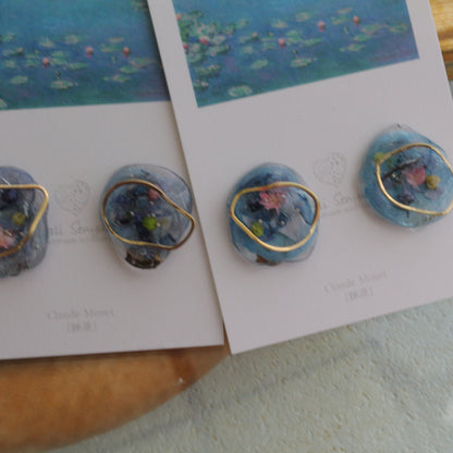 Monet Inspired Flower Medallion Earrings No.6 イヤリング Clip-on 睡蓮