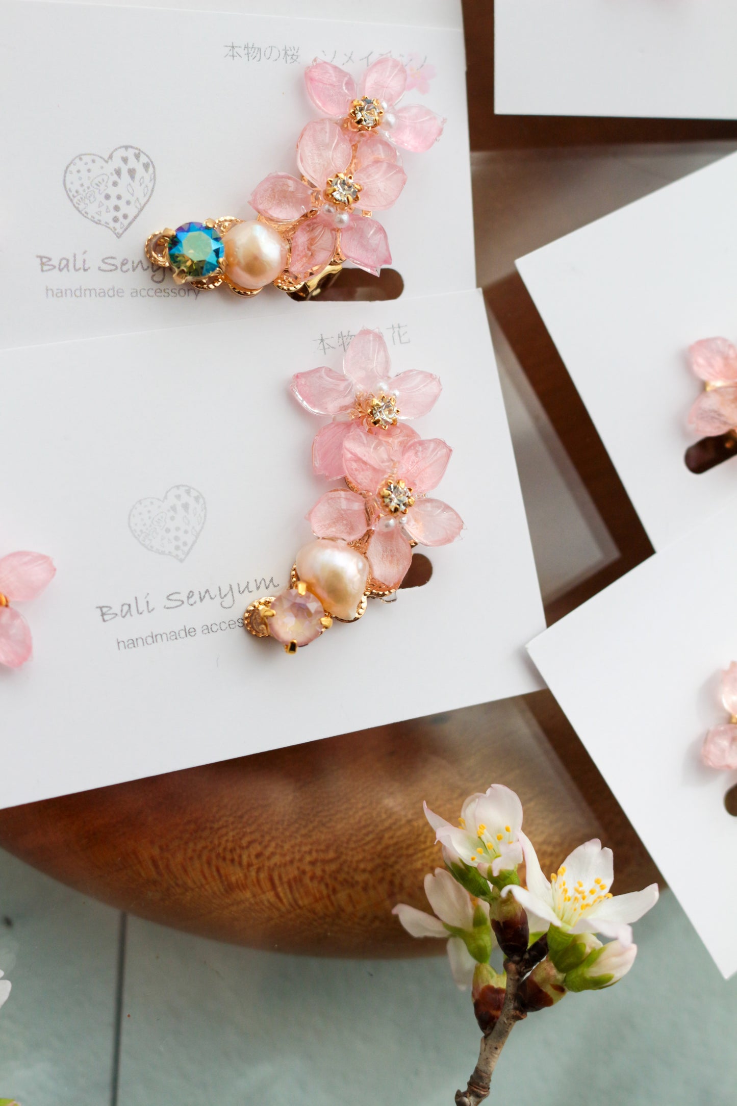 Someiyoshino Double Sakura Earring and Ear Cuff #S028