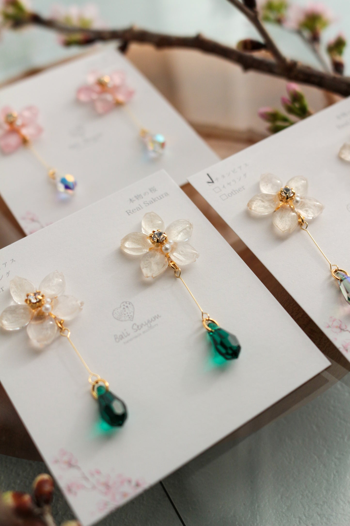 Someiyoshino Sakura Earrings with Hanging Sparkling Gem No.2 - 2026