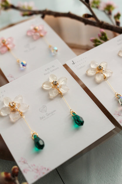 Someiyoshino Sakura Earrings with Hanging Sparkling Gem No.2 - 2026