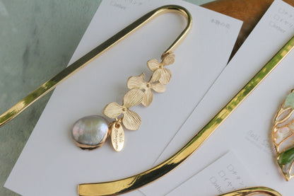 Golden Leaf Flower Bookmark No.3