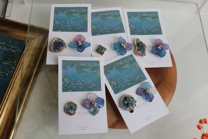 Monet's Water Lilies Inspired Flower and Medallion No.14イヤリング Clip-on 睡蓮