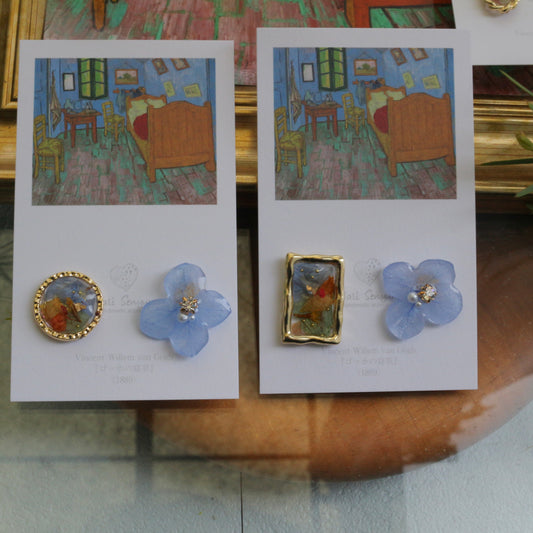 Gogh Inspired Flower and Medallion Earring No.5 ピアスTitanium Pierce ゴッホの寝室