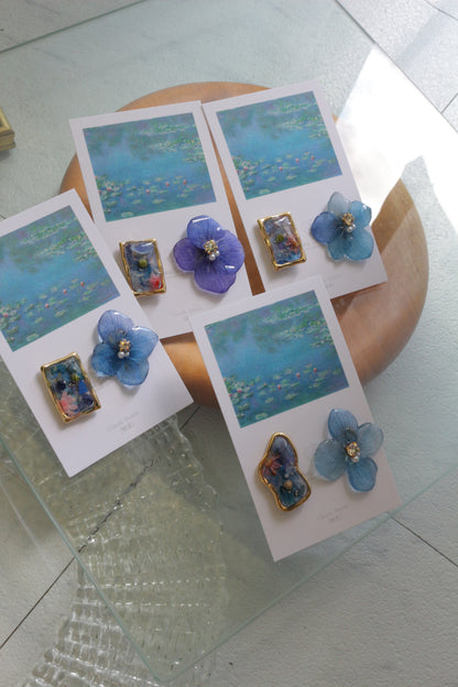 Monet's Water Lilies Inspired Flower and Medallion No.36 イヤリング Clip-on 睡蓮