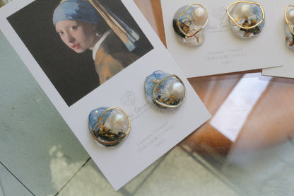 Vermeer's Inspired Flower & Pearl Earrings  No.1 イヤリング Clip-on 真珠の耳飾りの少女