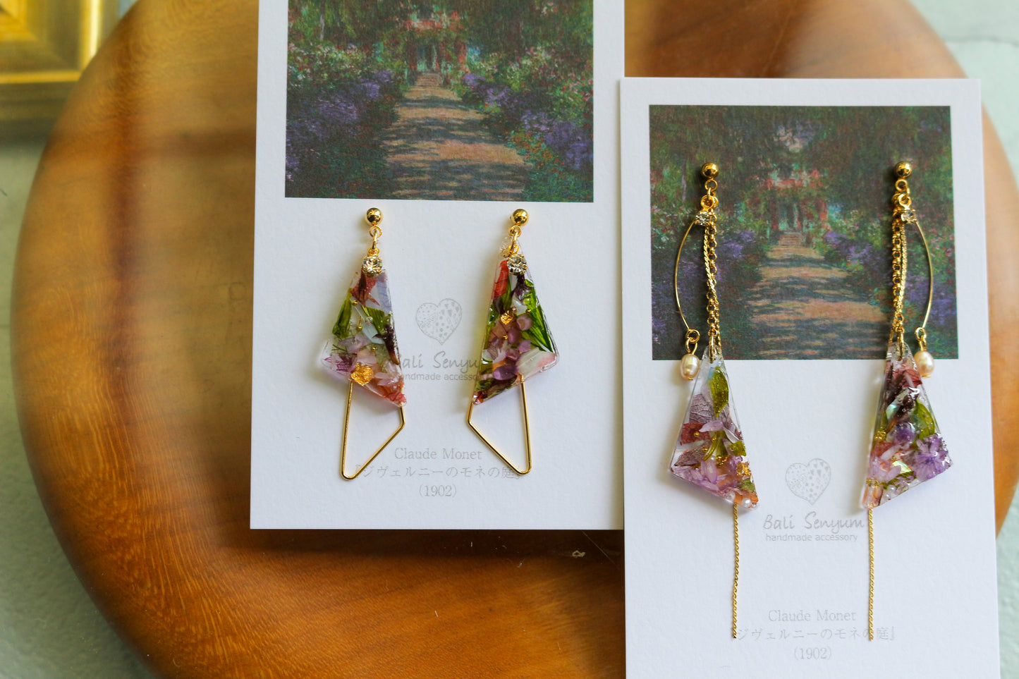 Claude Monet The Artist's Garden at Giverny Inspired Triangular Floral Earrings-ジヴェルニーの庭
