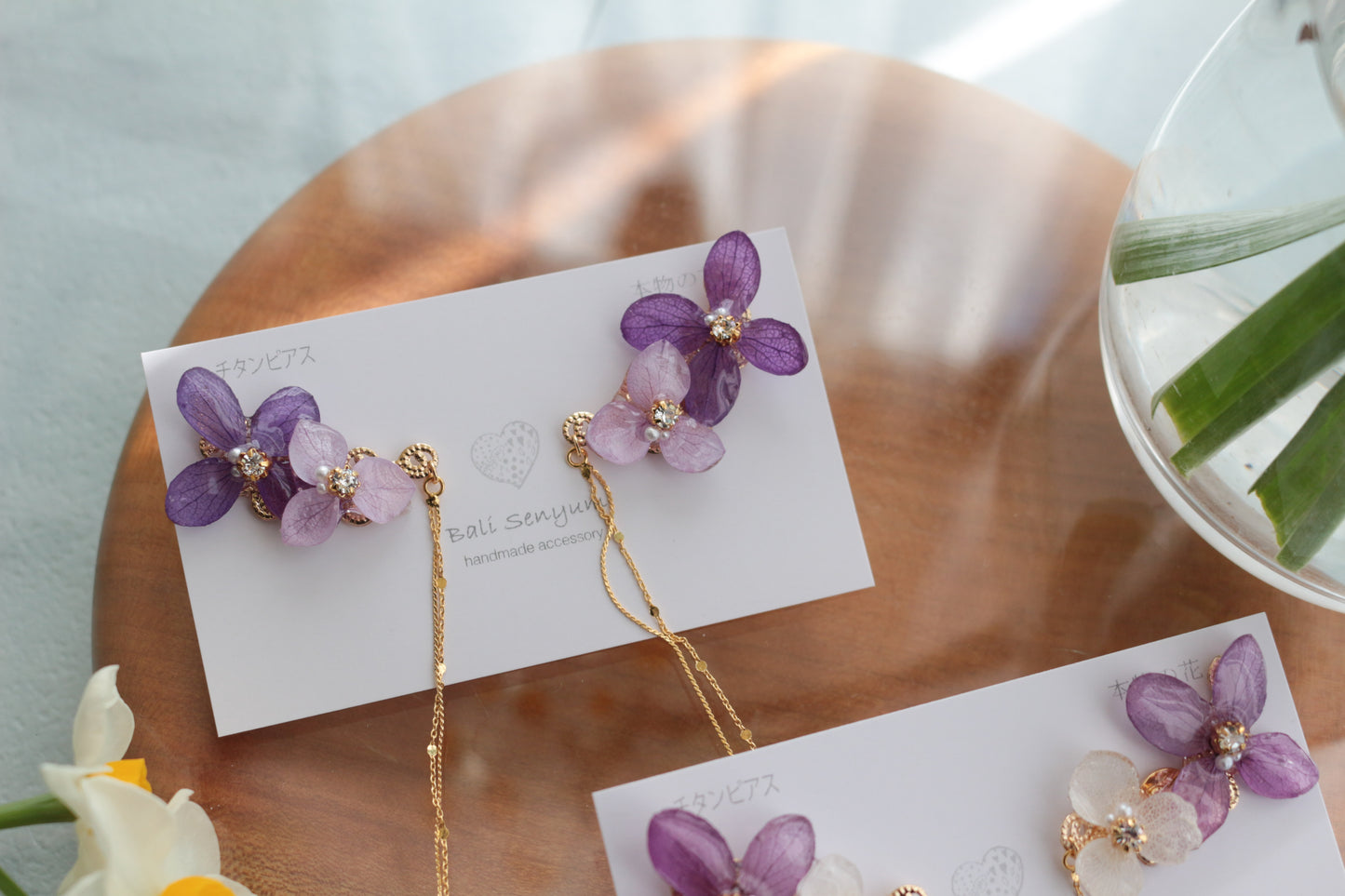 Hydrangea Flying Butterfly Earrings No.45 - Titanium Pierce(ピアス）