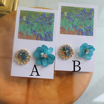 Gogh Inspired Flower and Medallion No.1 イヤリング Clip-on アイリス