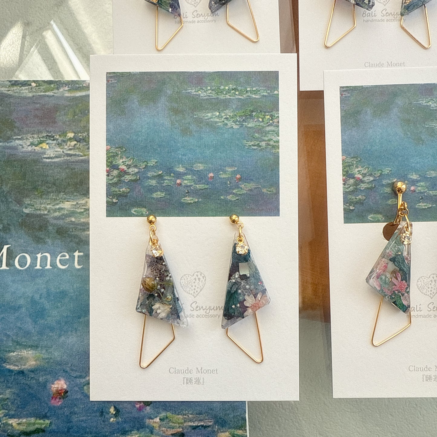 Claude Monet Water Lilies Inspired Triangular Floral Earrings -  No.34