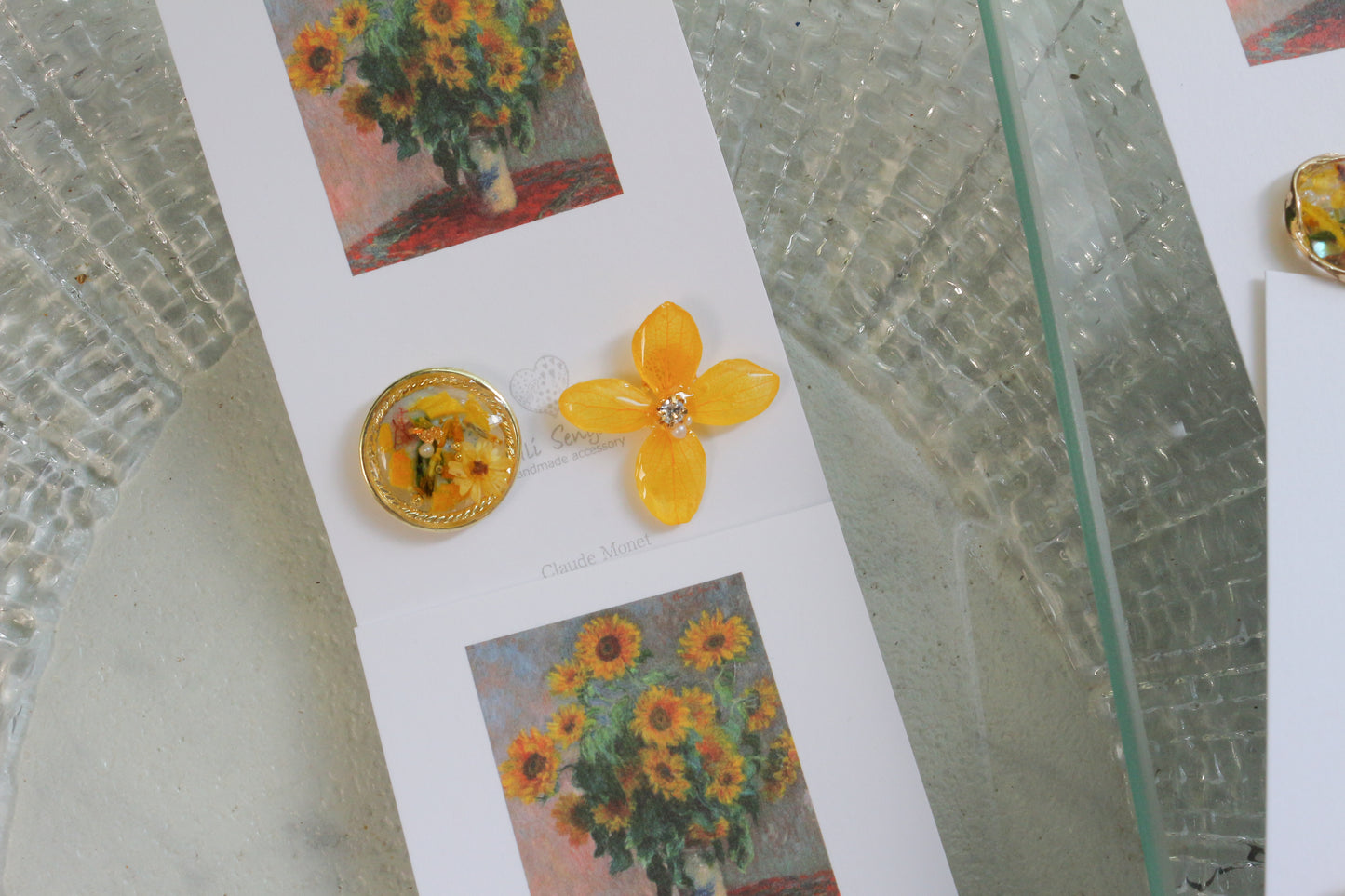 Monet Inspired Flower Earrings No.23 ピアスTitanium Pierce ひまわり