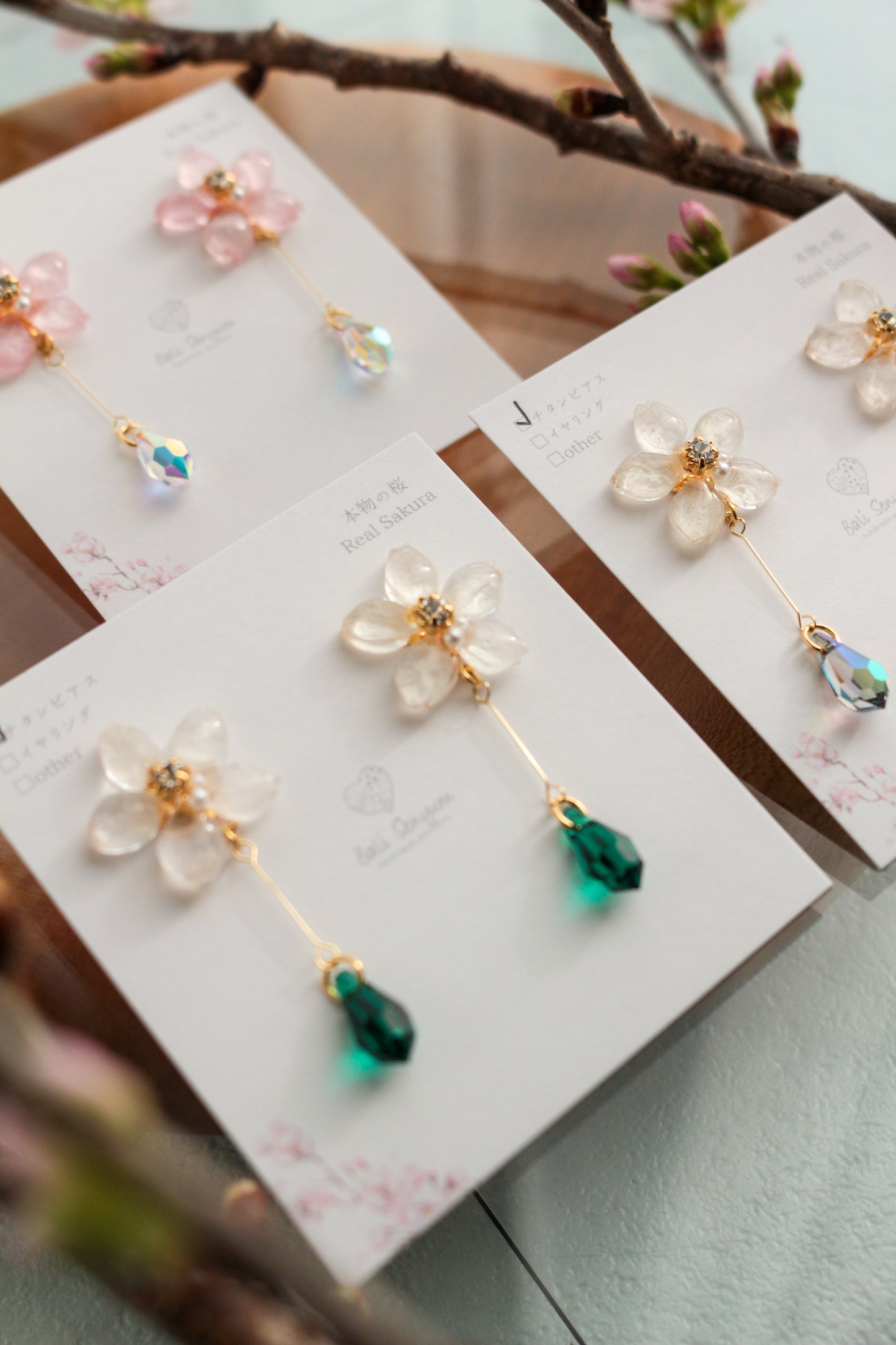 Someiyoshino Sakura Earrings with Hanging Sparkling Gem No.2 - 2026