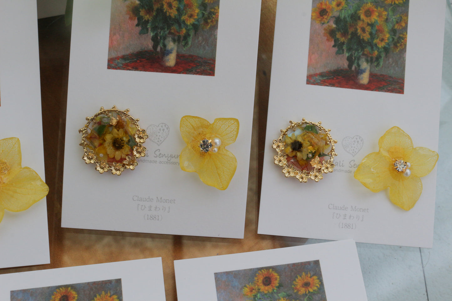 Monet Inspired Flower Earrings No.18 ピアスTitanium Pierce ひまわり
