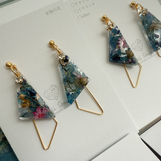 Claude Monet Water Lilies Inspired Triangular Floral Earrings -  No.24