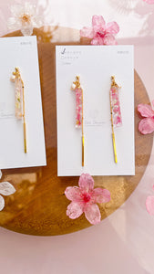 Dangling Sakura Flower Stick Earrings with Pearl