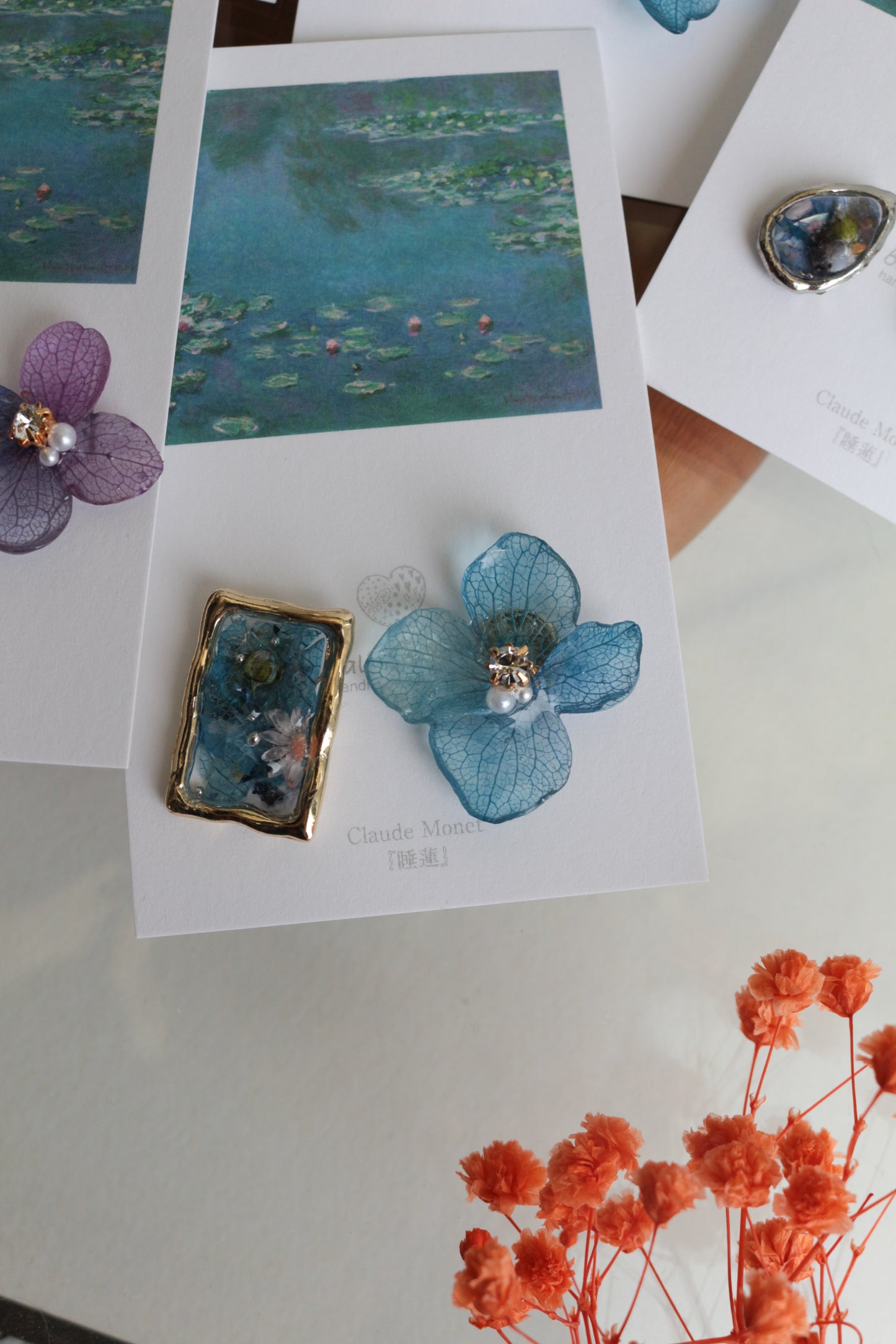 Monet Inspired Flower and Medallion No.15 ピアスTitanium Pierce 睡蓮