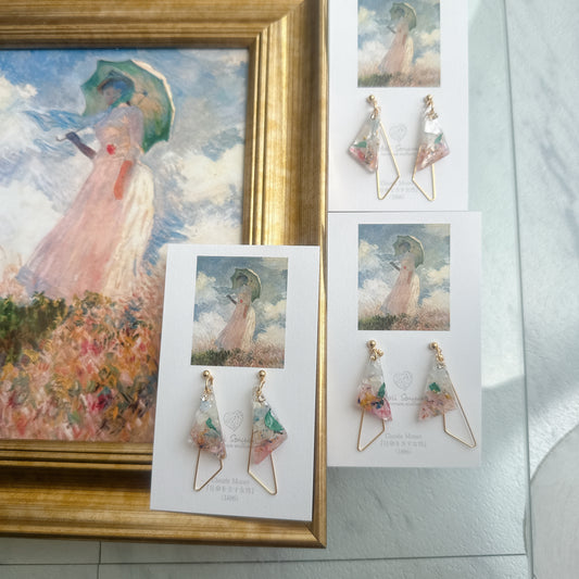 Claude Monet Woman with a Parasol Inspired Earrings -  散歩　日傘をさす女性　No.15