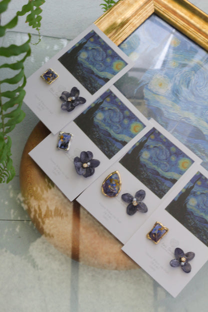 Gogh Inspired Flower and Medallion No. 1 Pierceチタンピアス - 星月夜