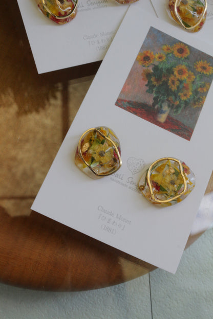 Monet Inspired Flower Medallion Earrings No.2 ピアスTitanium Pierce ひまわり