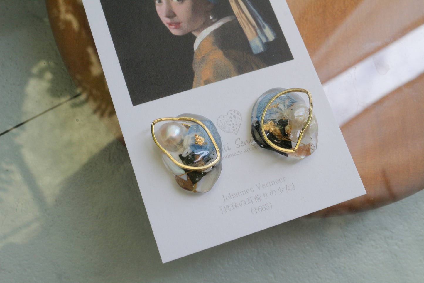 Vermeer's Inspired Flower & Pearl Earrings  No.1 イヤリング Clip-on 真珠の耳飾りの少女