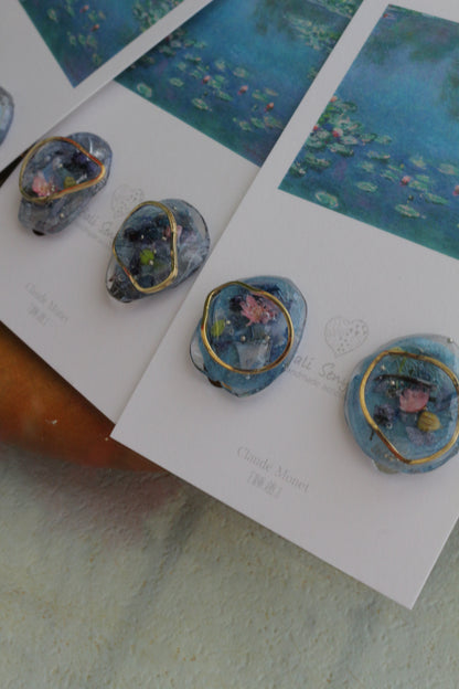 Monet Inspired Flower Medallion Earrings No.6 イヤリング Clip-on 睡蓮