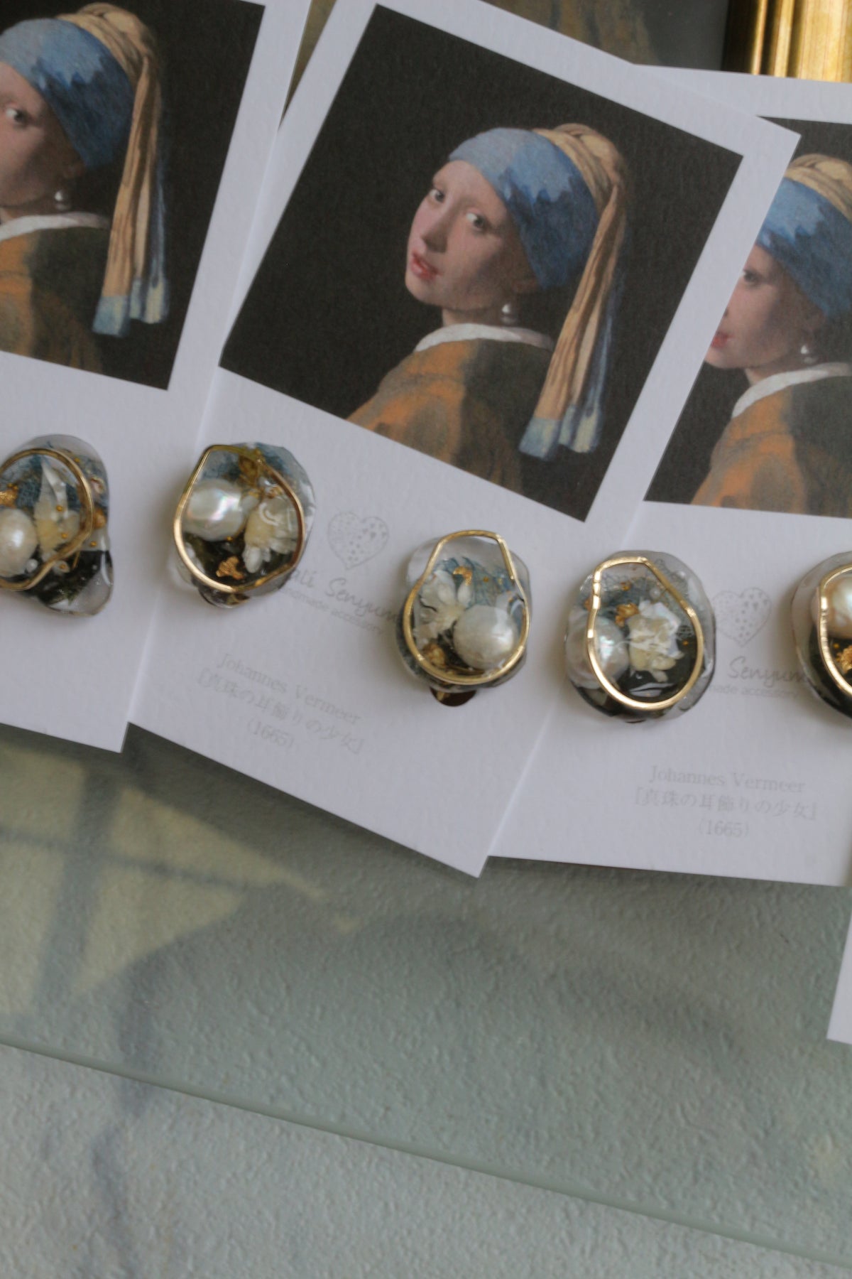 Vermeer's Inspired Flower & Pearl Earrings  No.5 イヤリング Clip-on 真珠の耳飾りの少女