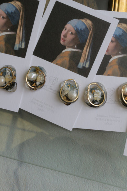 Vermeer's Inspired Flower & Pearl Earrings  No.5 イヤリング Clip-on 真珠の耳飾りの少女