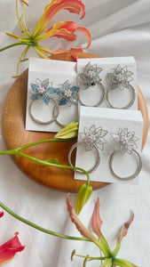 Three Layer Flower with Hoop Earrings No.2   Silver color