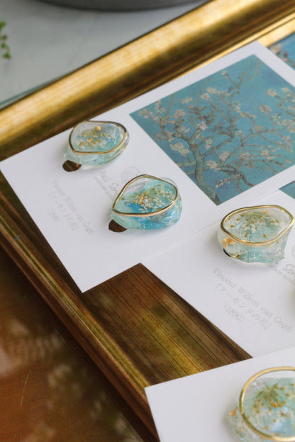 Gogh Inspired Flower Medallion Earrings No.1 イヤリング Clip-on アーモンドの花