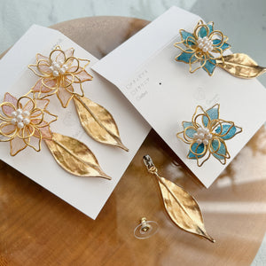 Three Layer Flower Earrings with Color