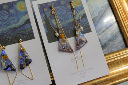 Gogh The Starry Night Inspired Triangular Floral Earrings-星月夜