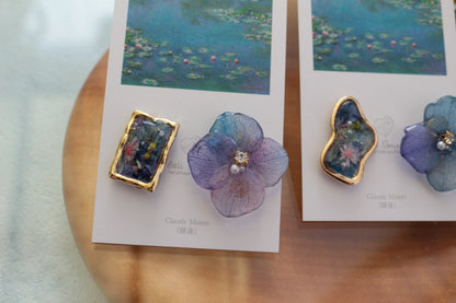 Monet's Water Lilies Inspired Flower and Medallion No.21 イヤリング Clip-on 睡蓮