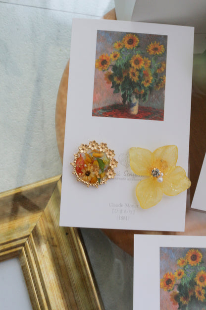 Monet Inspired Flower Earrings No.18 ピアスTitanium Pierce ひまわり