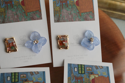 Gogh Inspired Flower and Medallion No.1イヤリング Clip-on ゴッホの寝室
