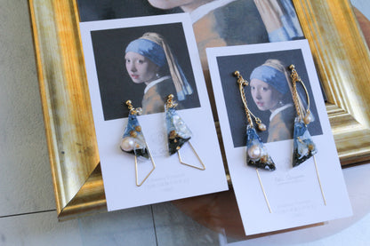 Johannes Vermeer Inspired Triangular Floral Earrings-真珠の耳飾りの少女