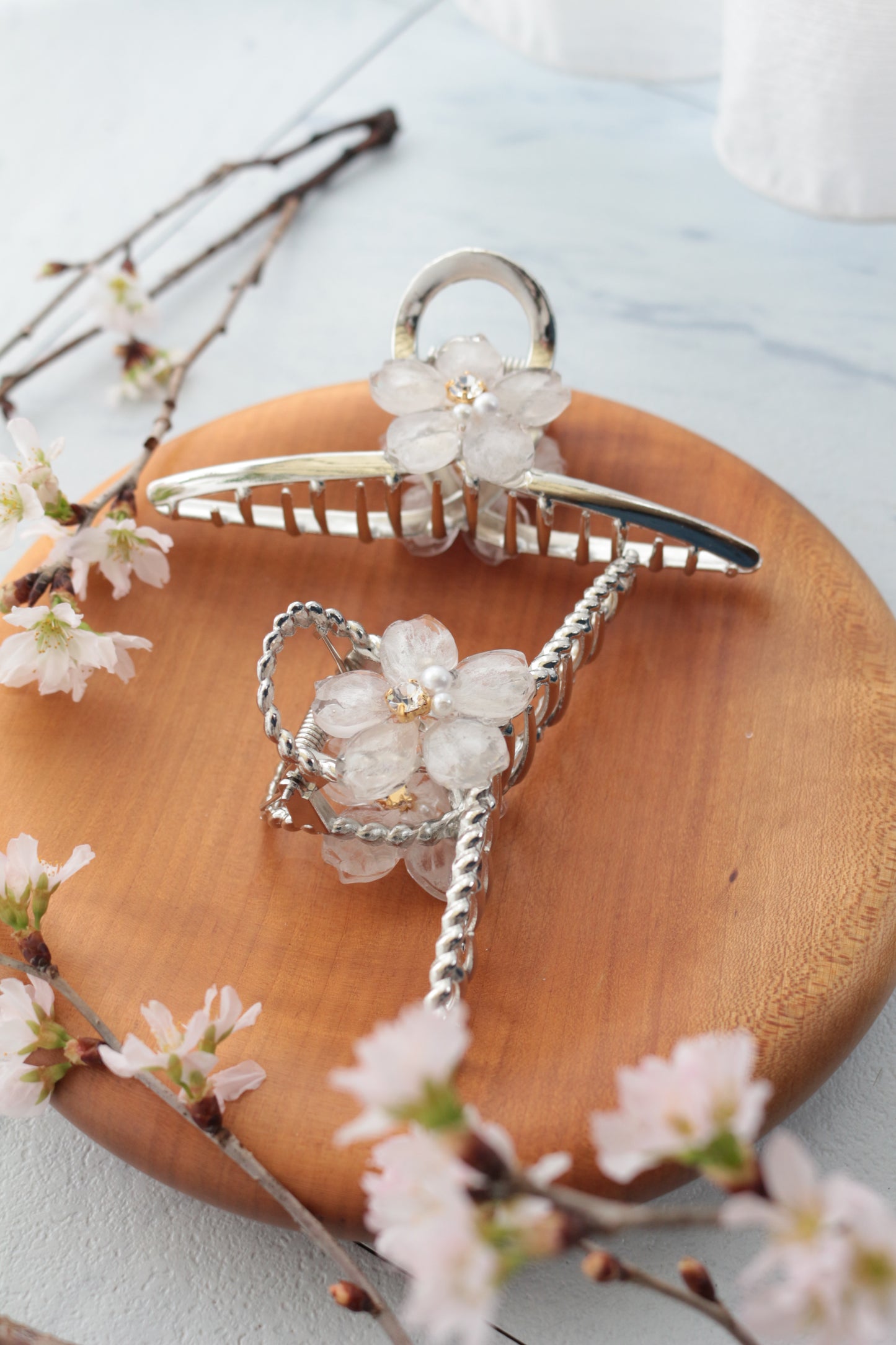 Someiyoshino Sakura Silver Color Hair Clip - White  Big