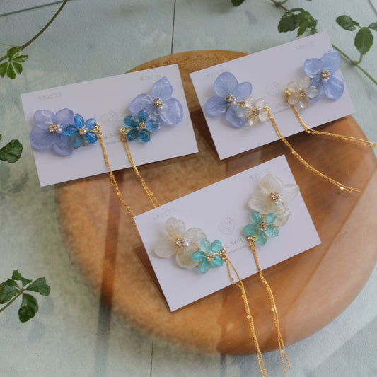 Hydrangea Flying Butterfly Earrings No.54 - Titanium Pierce(ピアス）