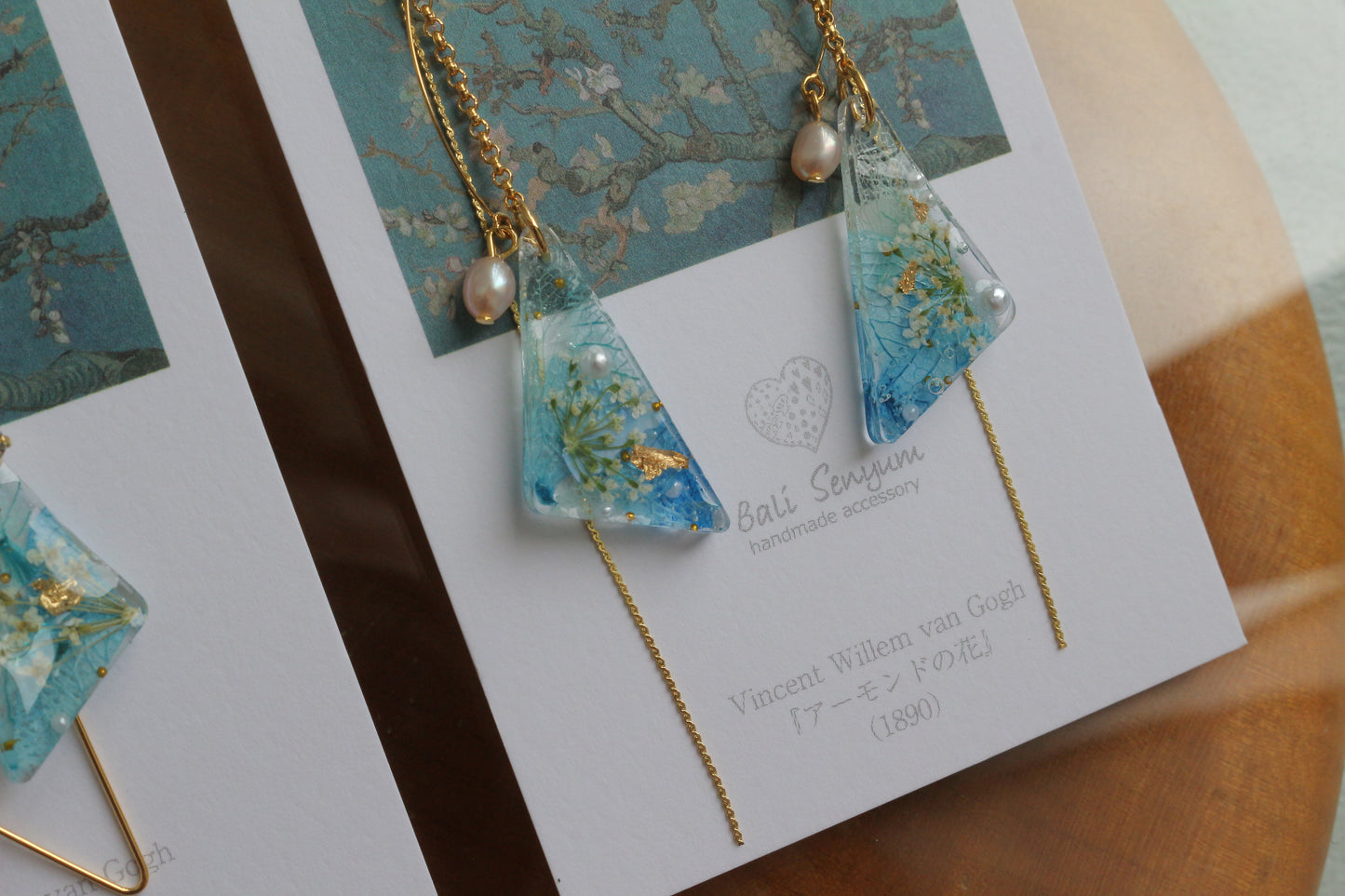 Gogh Almond Tree in Blossom Inspired Triangular Floral Earrings-アーモンドの花