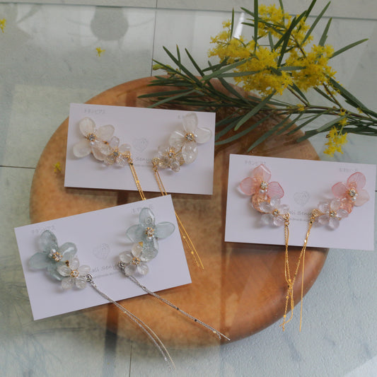 Hydrangea Flying Butterfly Earrings No.50 - Titanium Pierce(ピアス）