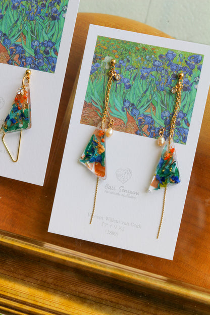 Gogh Inspired Triangular Floral Earrings-アイリス