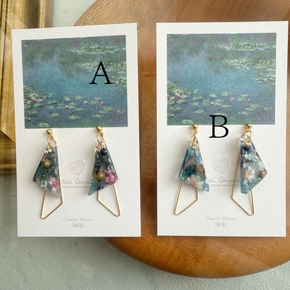 Claude Monet Water Lilies Inspired Triangular Floral Earrings -  No.30