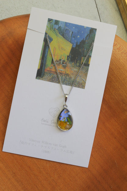 Gogh's Inspired Necklace -Café Terrace at Night -夜のカフェ・テラスフォーラム広場　ロジウムカラーネックレス