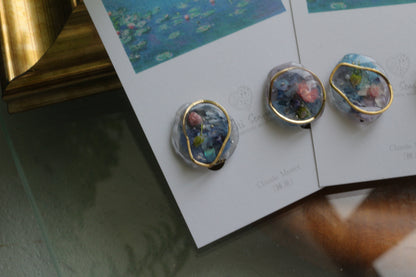 Monet Inspired Flower Medallion Earrings No.4 イヤリング Clip-on 睡蓮