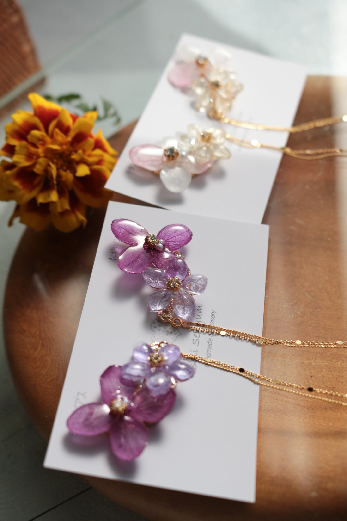 Hydrangea Flying Butterfly Earrings No.41 - Titanium Pierce(ピアス）